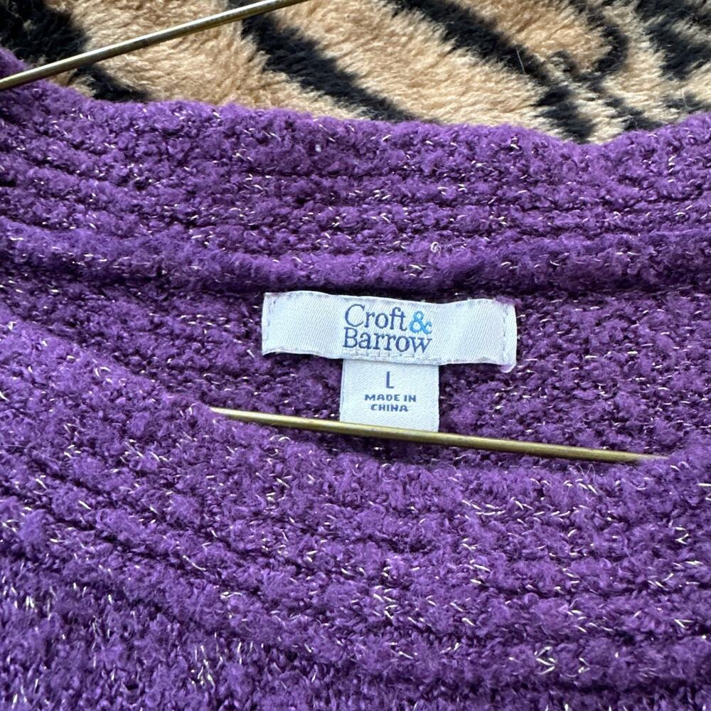 Croft And Barrow Women's Size Large Purple Sparkly Long Sleeve Sweater - Picture 4 of 8
